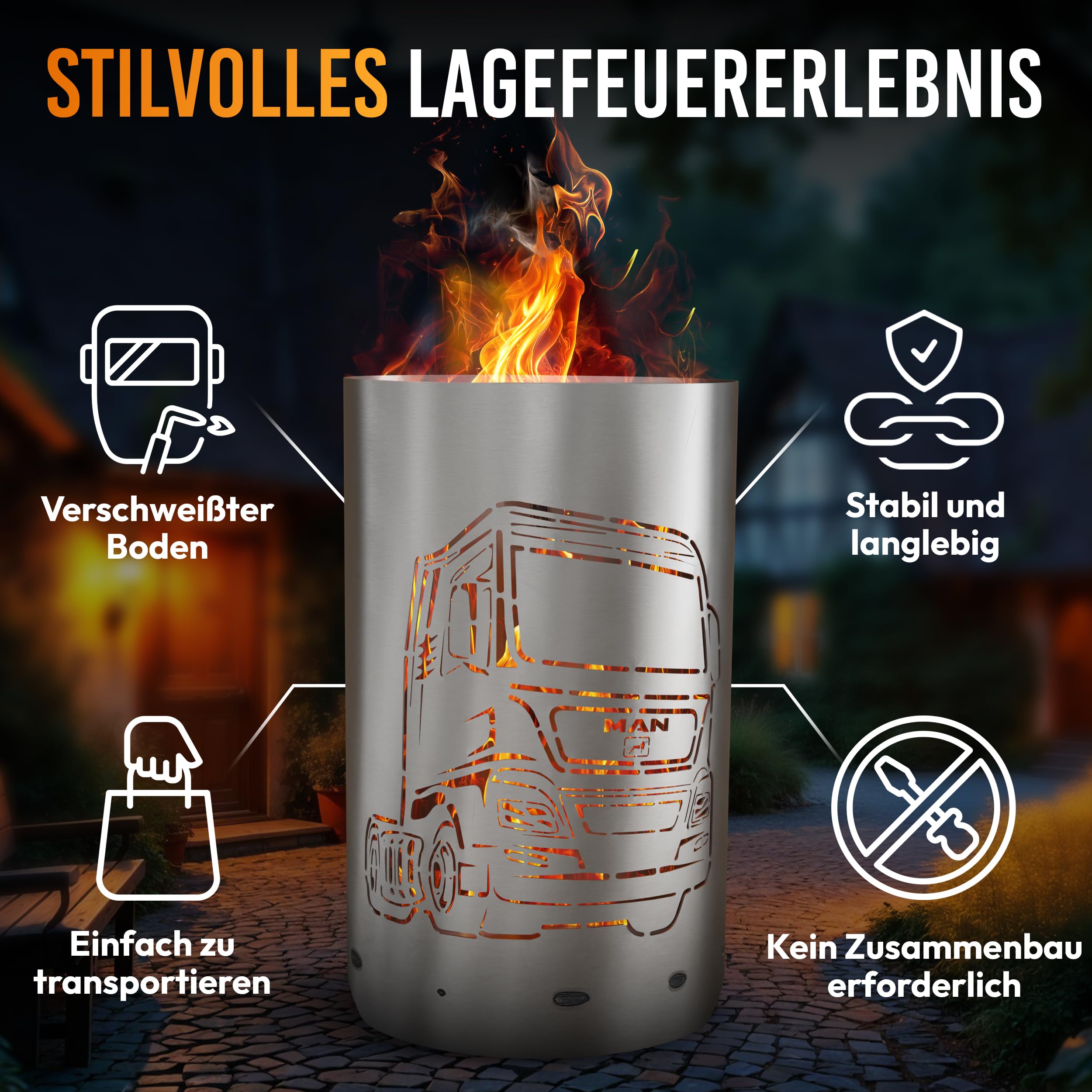 TiKo-Design® Feuertonne Feuerkorb mit MAN Truck Motiv
