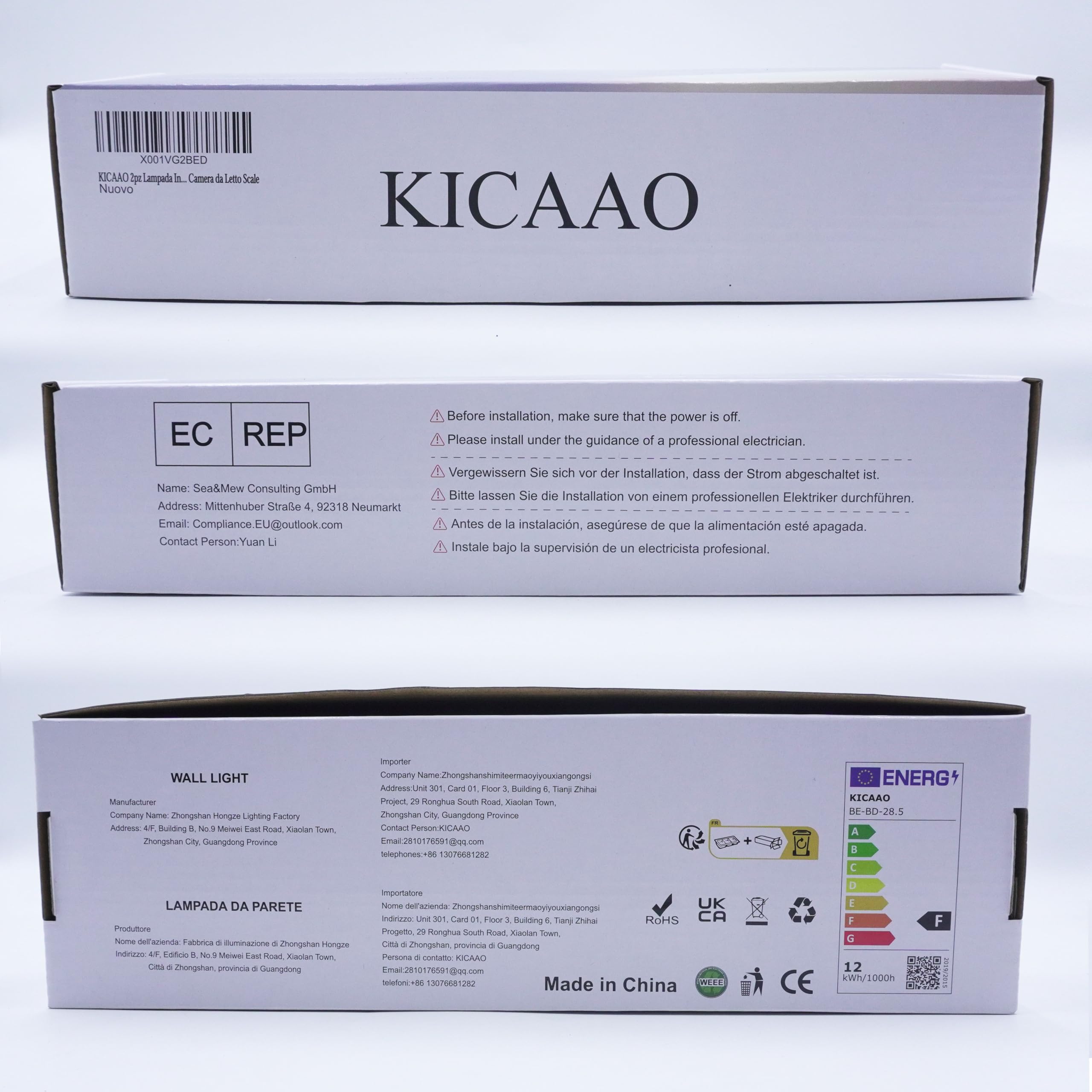 KICAAO Applique Murale LED 12W 3000K Carrée Blanche 28.5CM pour Chambres à Coucher Salon