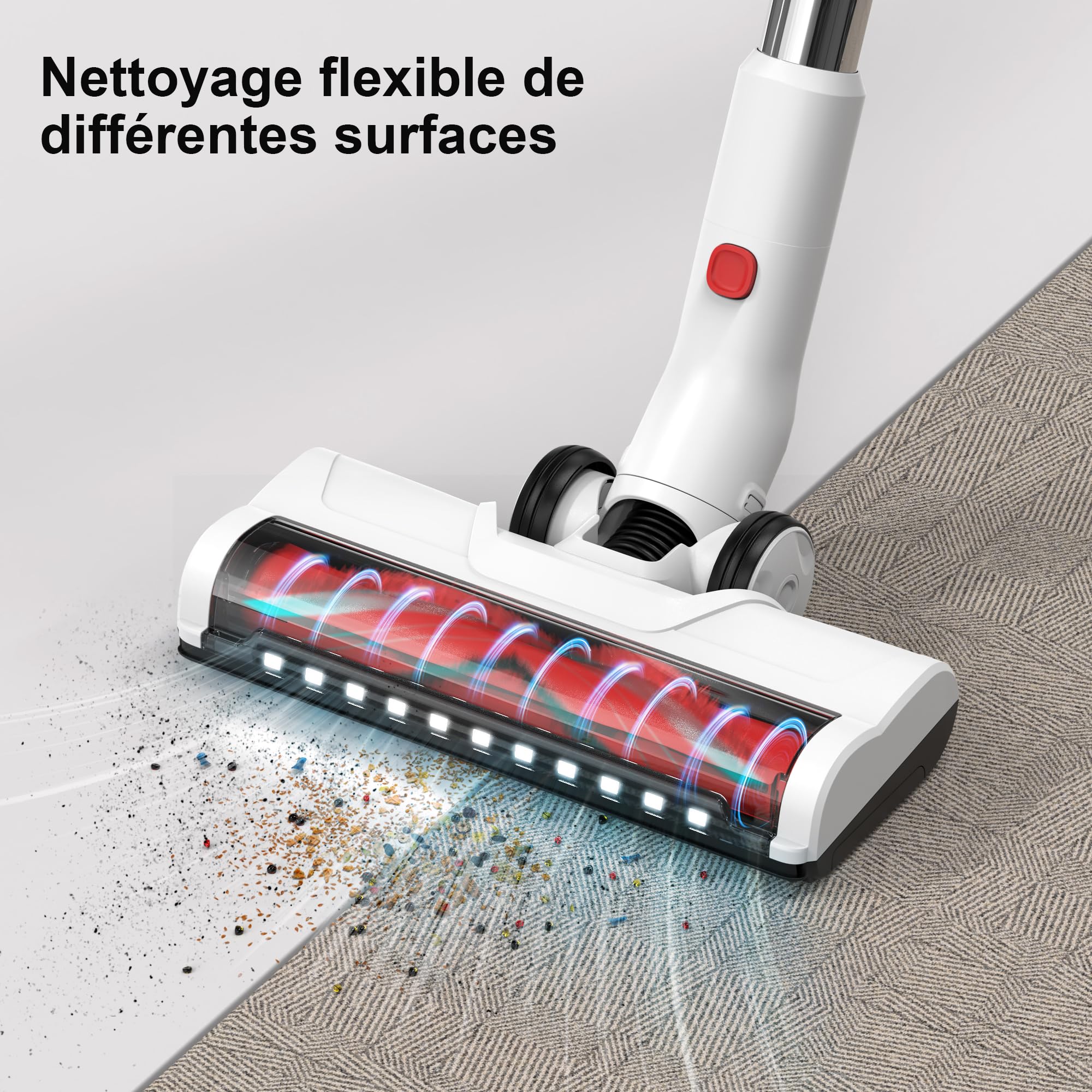 Aspirateur sans Fil Balai Électrique - Puissant sans Câble Rechargeable Batterie Silencieux Légère Balais Électriques pour Sol Tapis Poils d'animaux Intérieurs