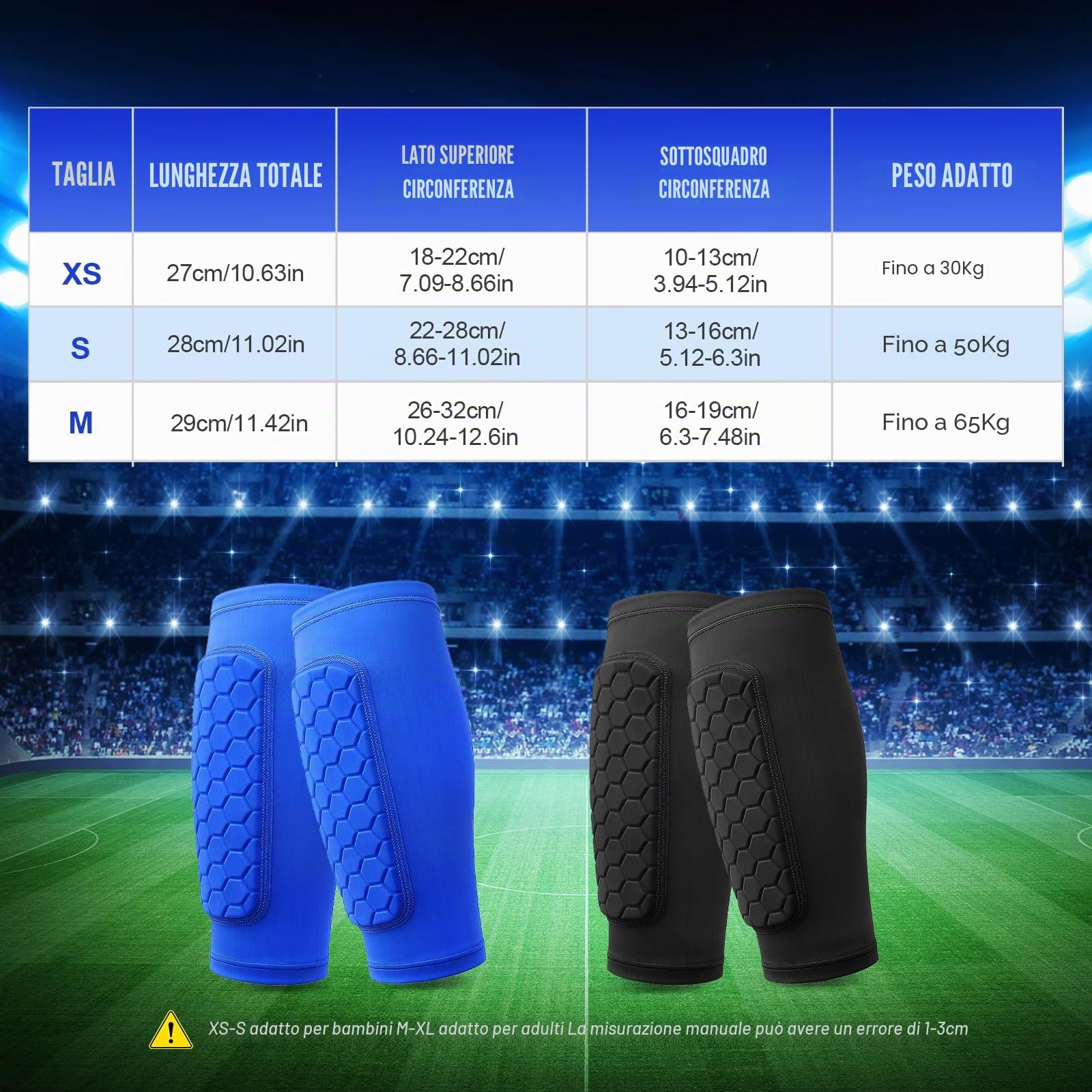 Pardofelis 2 Paia Parastinchi Calcio per Bambino Adulto, Protezione Polpaccio Traspirante e Antiscivolo, Parastinchi da Calcio a Nido d'ape per Bambino Gioventù Uomo Donna Sport All'aperto