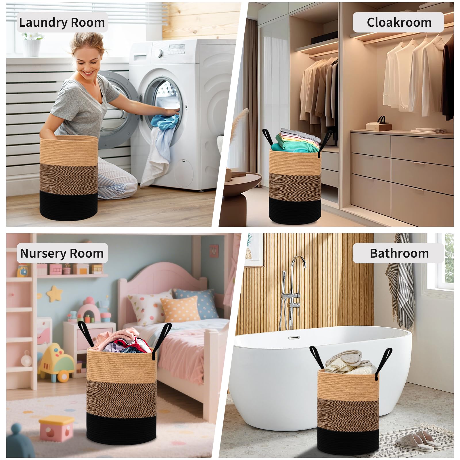 Cesto Portabiancheria 56L con Manici in Cotone, Portabiancheria Sporca Rotondo Pieghevole, Cesta Panni Sporchi per Lavanderia, Camera da Letto, Bagno, Dormitorio