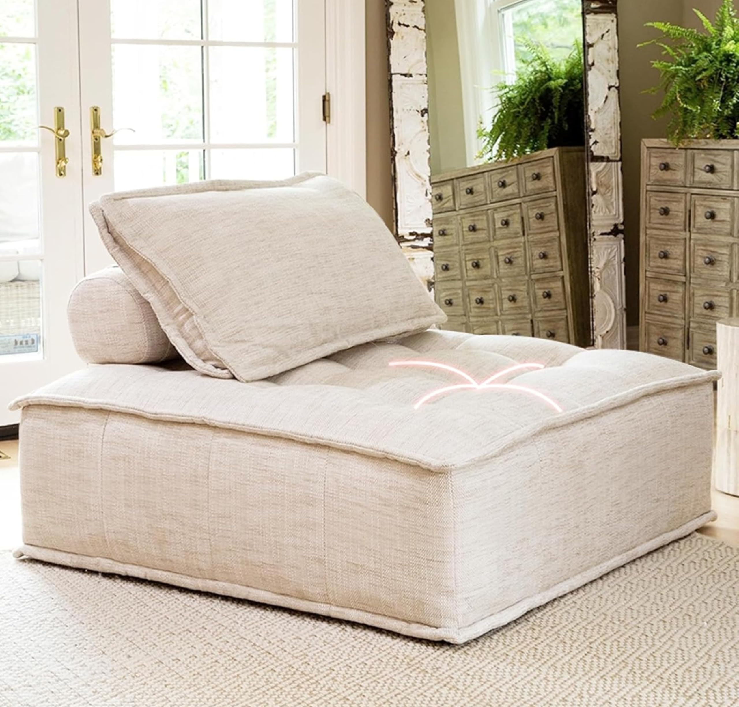 Comfynest Official Nordic Fabric Square Lazy Sofa Tatami Style Modular Sofa Simple Design and Modern Life Perfectly Blended for Living Room, Bedroom, Balcony, Leisure Chair