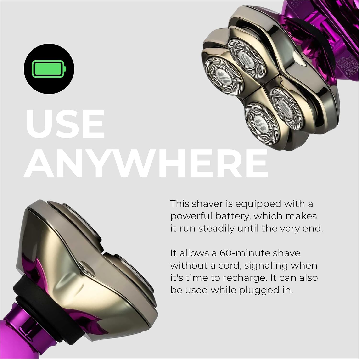 Skull Shaver Butterfly Kiss PRO - Women's Electric Shaver for Bikini Line, Legs & Body - Wet & Dry Use - Ergonomic, Hypoallergenic Blades - 60 Minutes Cordless Use - Purple