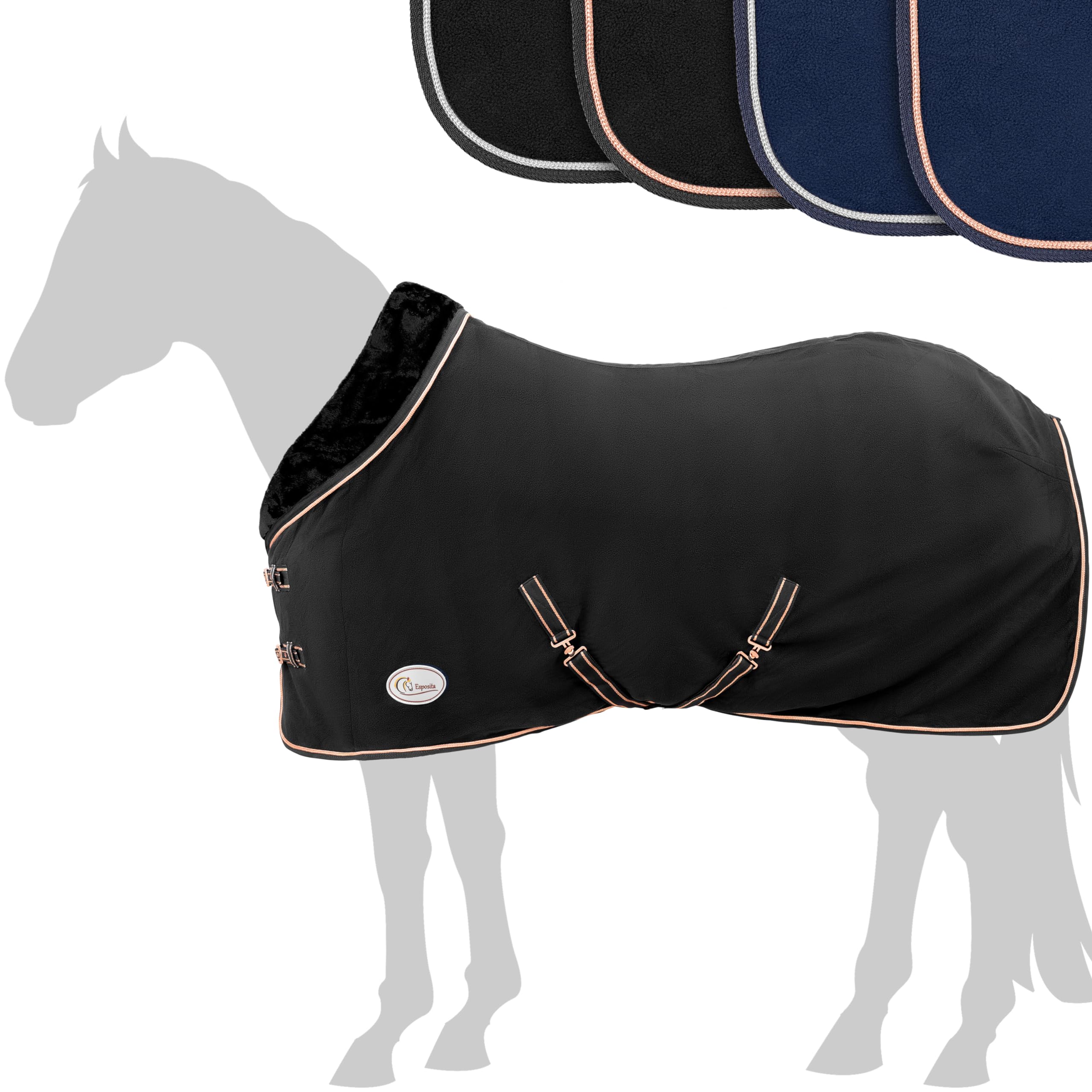Esposita Manta con cuello de pelo Champion Edition – Manta polar con cuello y ribete, 155 cm, color negro y oro rosa