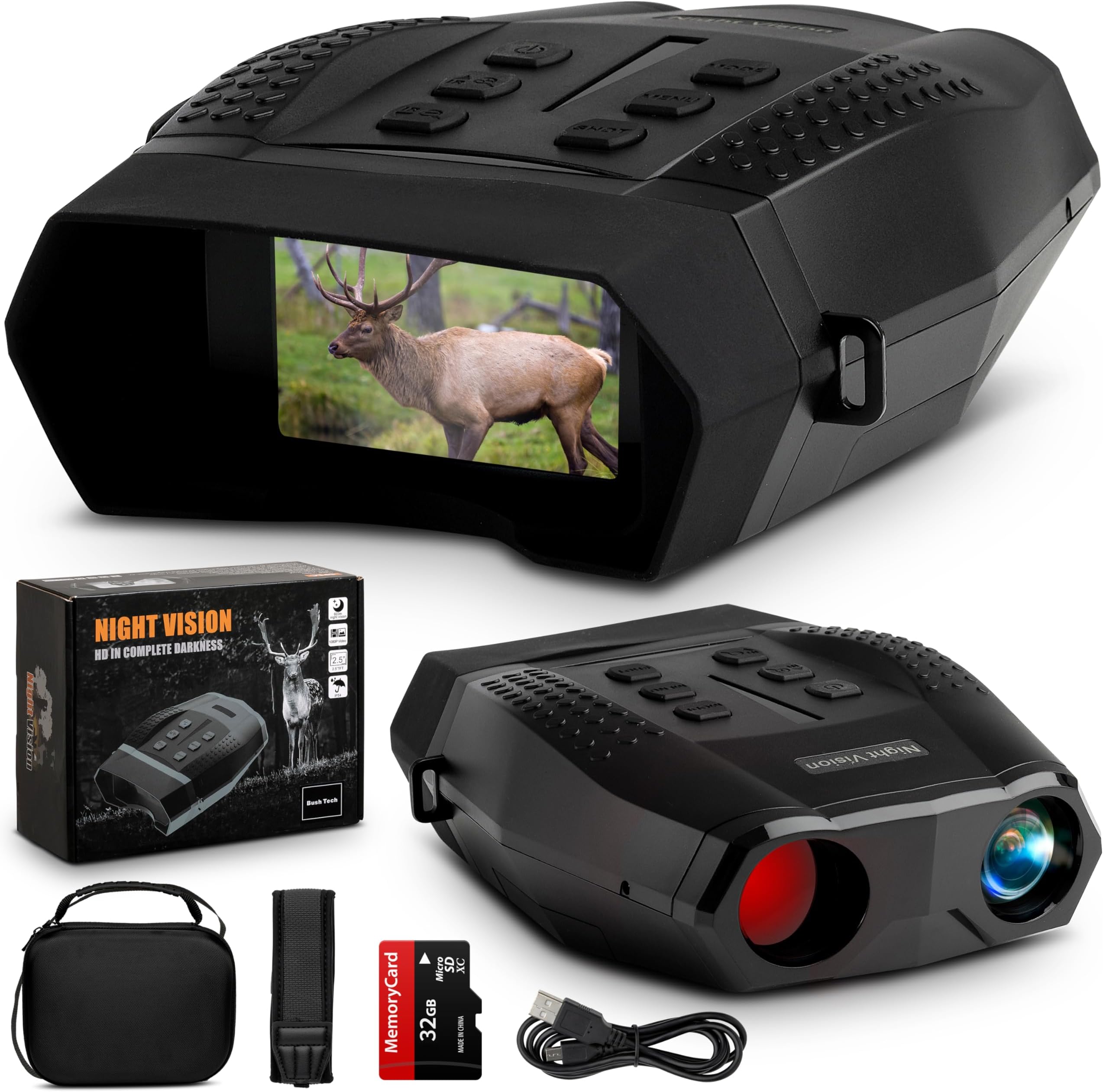 Night Vision Binoculars, Military-Grade Binoculars with Camera for Deer Hunting and Surveillance, Day and Night High-Power Binoculars with 4X Digital Zoom, 1312-Foot Range, 2.5โ LCD Display