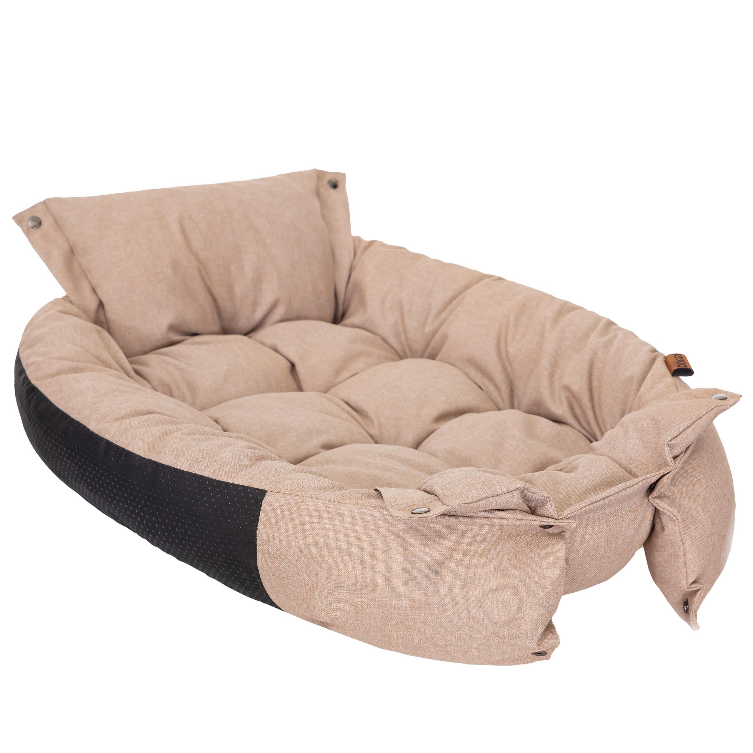 PillowPrim Hundebett & Hundematratze in einem - Hundesofa für kleine und mittelgroße Hunde - leicht zu reinigen - Bequemes Haustierbett - Hundekissen - L 76x56 cm - Beige