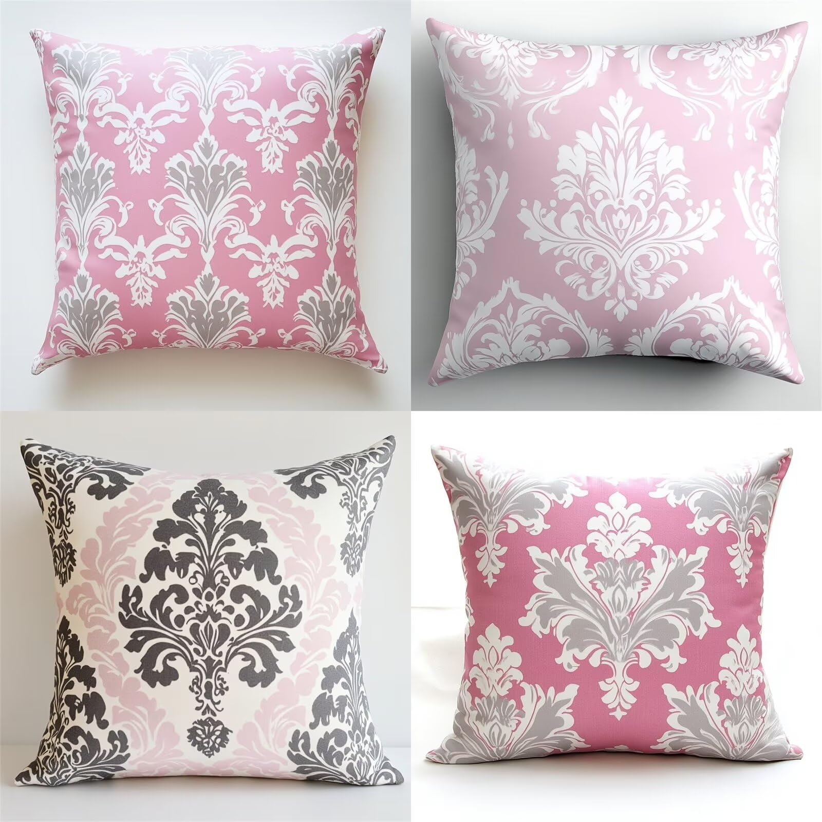 Housse de coussin lot de 4 pour salon et jardin, taie d'oreiller douce 50x50cm motif rose
