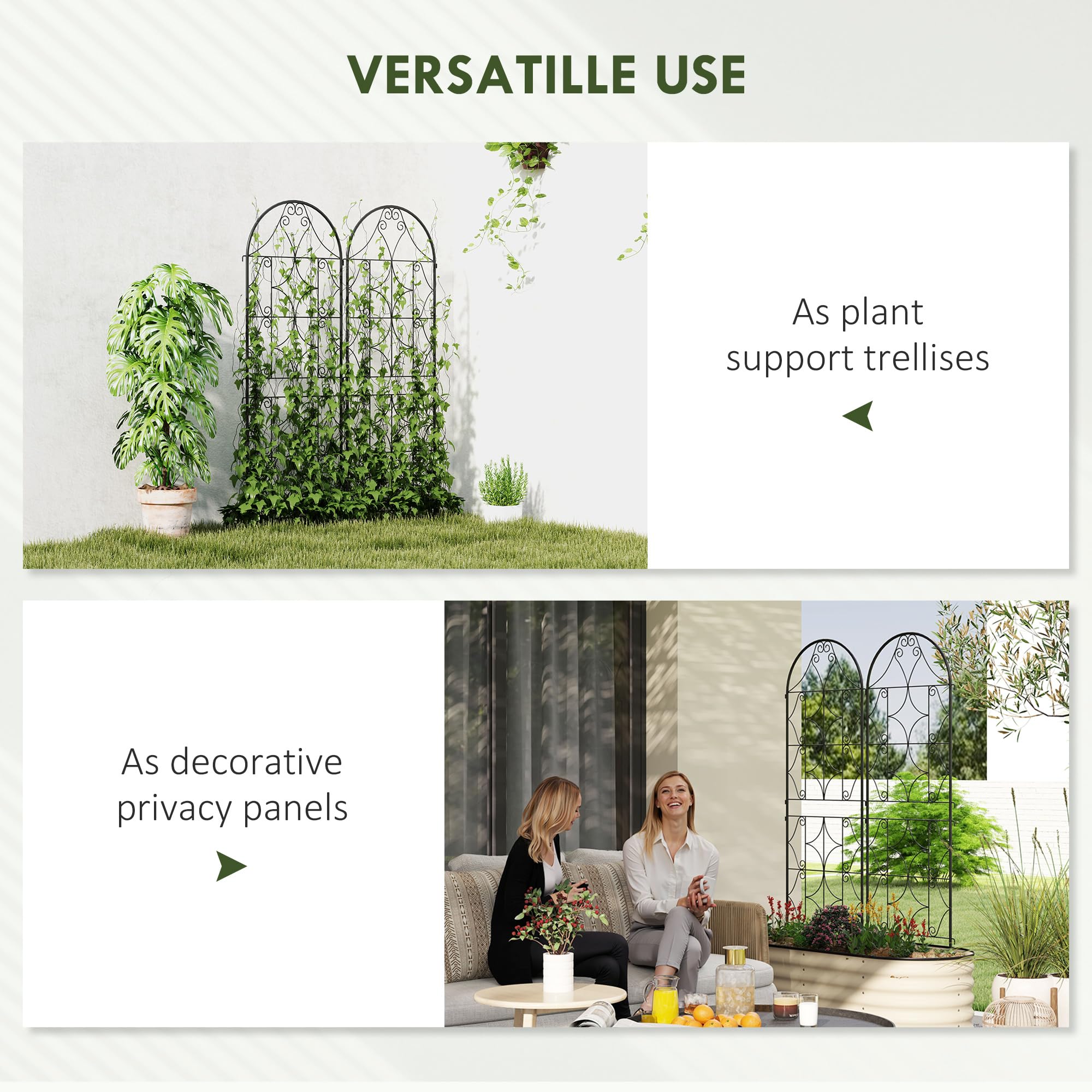 Outsunny Supporto per Piante rampicanti con Motivo Irregolare, Confezione da 2, Traliccio da Giardino, per Verdure, Viti, Fiori, in Metallo, 50 x 150 cm, Nero