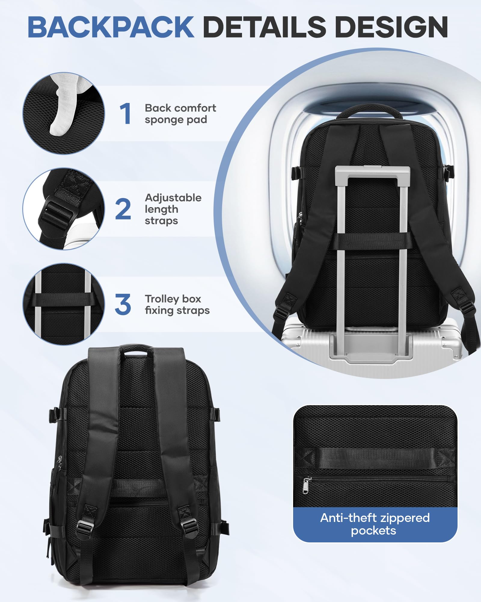 BJLFS Zaino da Viaggio con Sottovuoto Ryanair 40x30x20 Wizzair Bagaglio a mano 40x20x25 Ryanair con Pompa Borse da Cabina per Easyjet 45x36x20 con compressione sottovuoto,Zaino Casual per Laptop