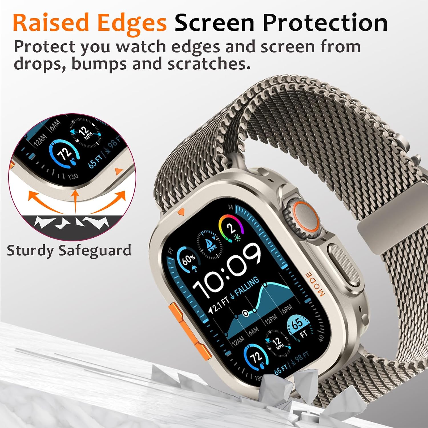 Amizee Metal Case Compatible with Apple Watch Ultra 3/2/1 49mm Case with Back Cover, Rugged Protective Bumper Cover for iWatch Ultra 49mm, Titanium