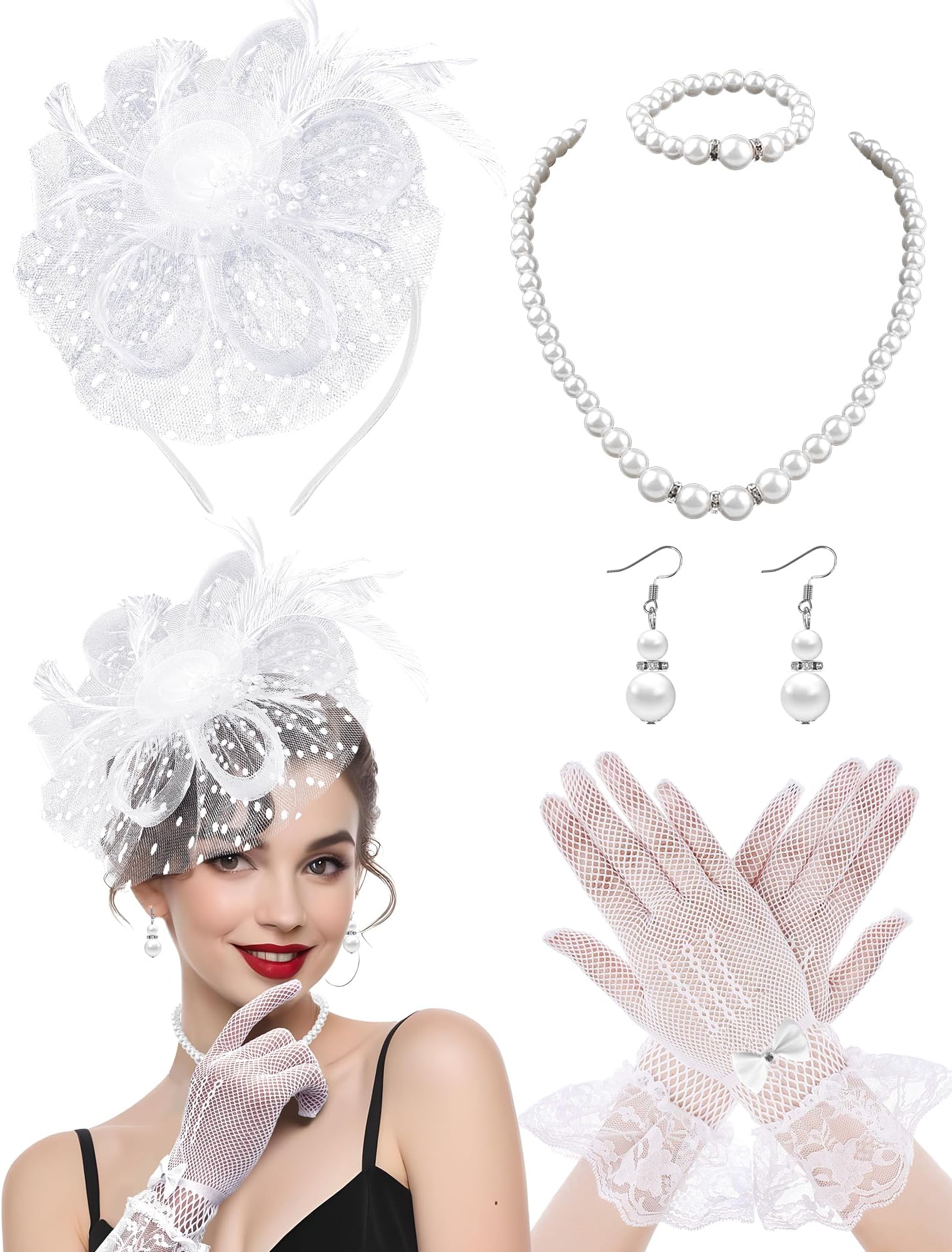 5Pcs Fascinators Hat for Women Tea Party Veil Mesh Headband Feather Hat for Women Veil Tea Party Hats