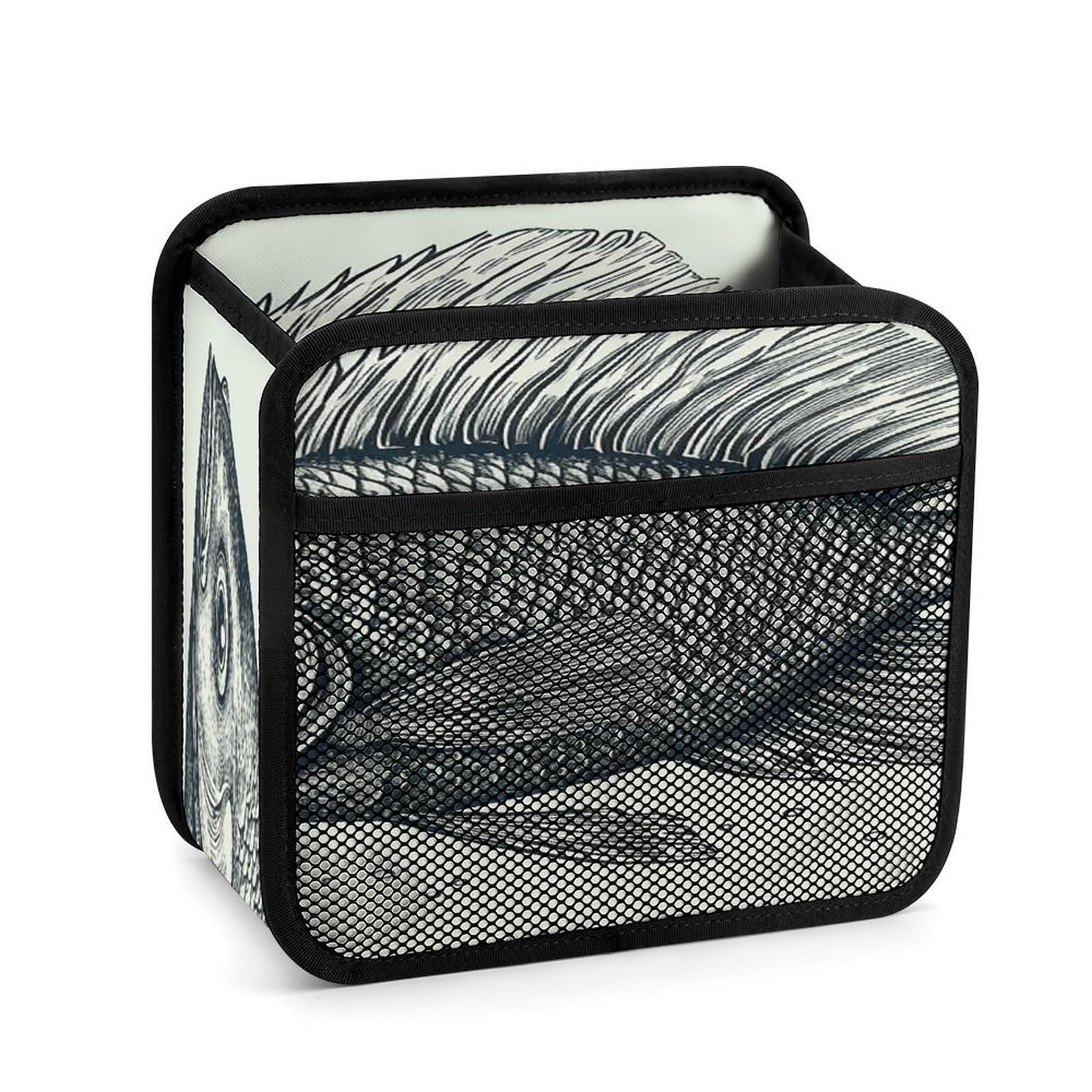 Btcowzrv Style Hand Drawn Small Fish Car Seat Back Organizer, Pu Leather Hanging Backseat Car Organizer With Elastic Mesh Pocket, Storage Bag For Most Vehicles