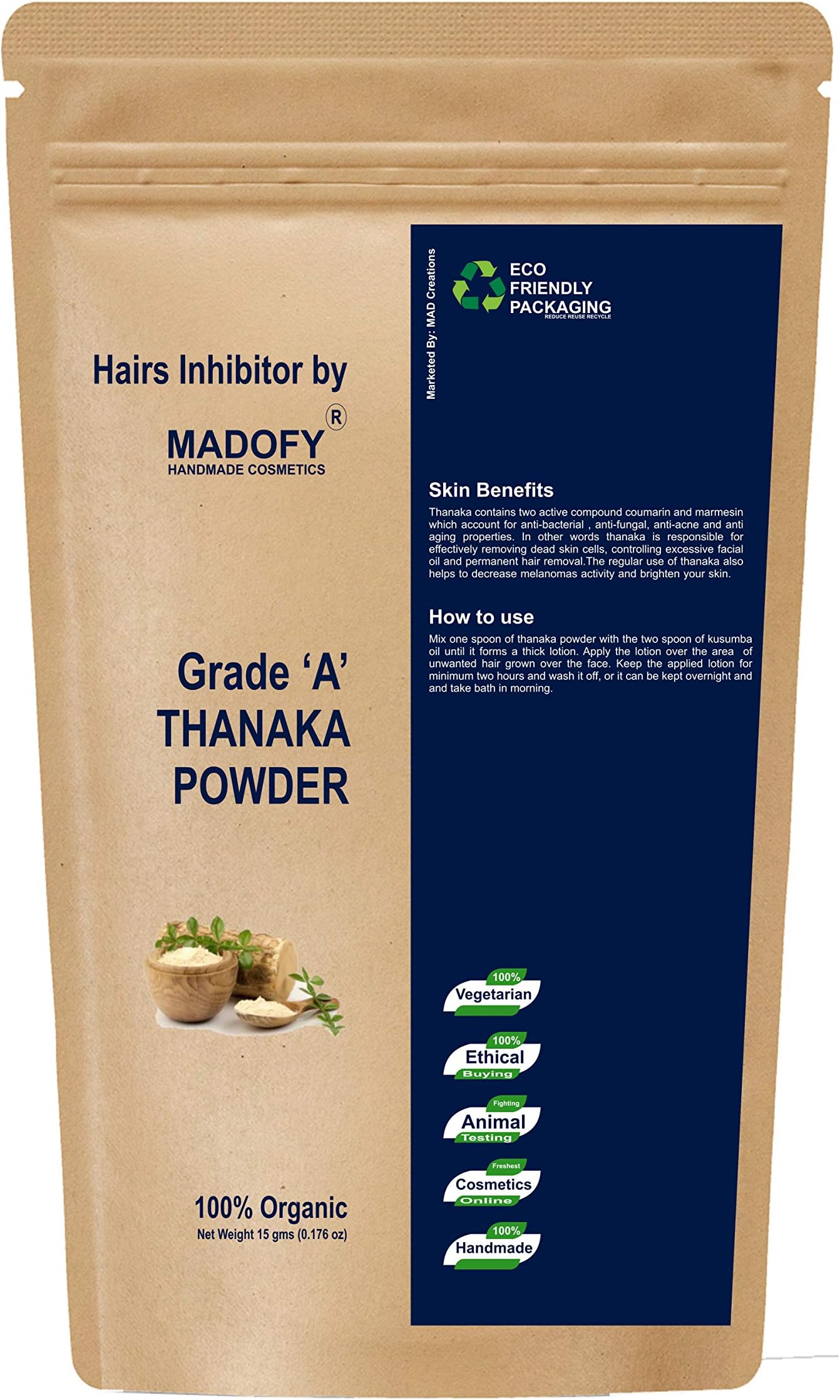 Madofy Grade a pure natural thanaka (tanaka) powder 15gm kusumba oil 15 ml for permanent hair removal, anti aging,acne,blemish, skin whitening, soft smooth skin face scrub, sunscreen, face mask