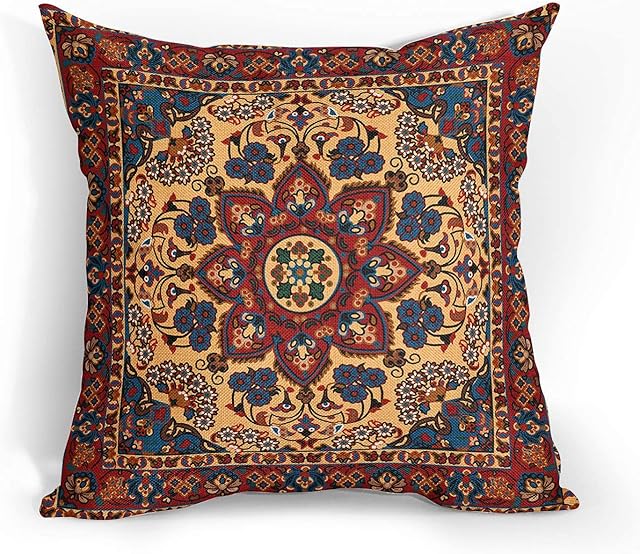 Antique Oriental Turkish Carpet Pattern Cushion Covers 18x18 Inch Soft Cotton Linen Kilim Style Pillow Case Flower Home Decor Cushions Cover Gift for Women/Girls Outdoor Bedroom Couch Sofa Living Room