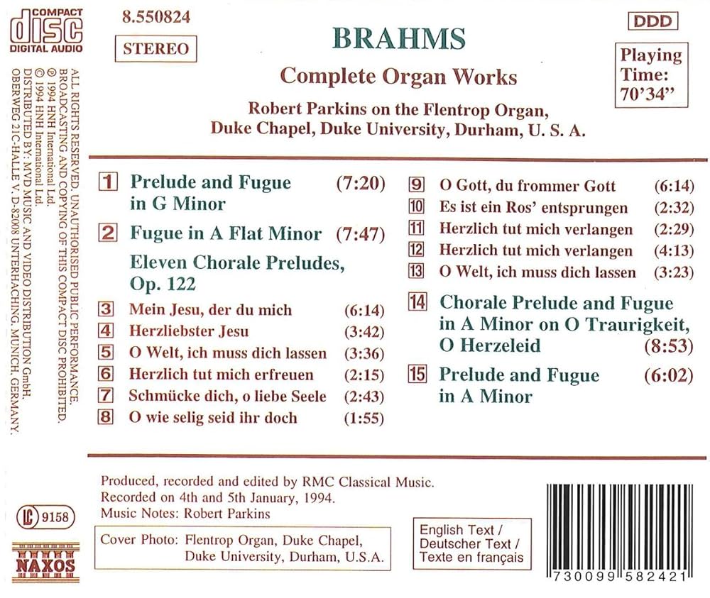 Amazon.com: Brahms: Complete Organ Works: CDs & Vinyl