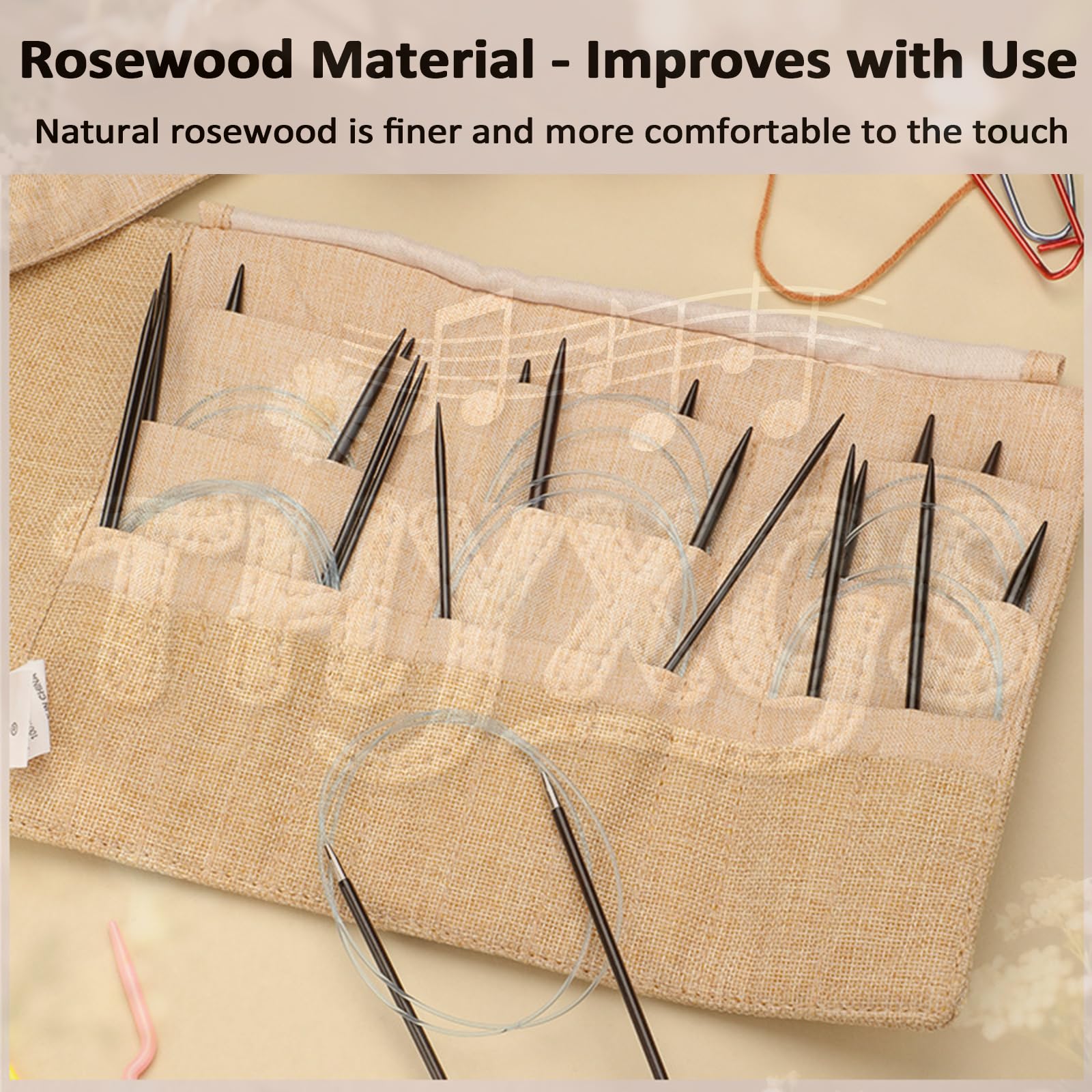 Juego De 11 Agujas Circulares De Madera De 2,5-8 Mm Para Tejer, De Palisandro, Con Bolsa De Almacenamiento, Para Tejer Circular Sin Costuras, Suave Y Flexible, Para Tejer Todo Tipo De Lana
