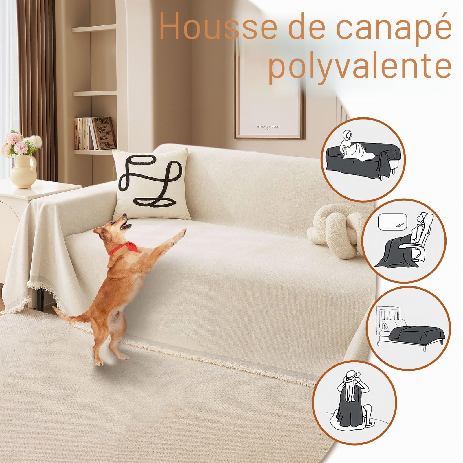 Housse de canapé Universelle antidérapante en Chenille