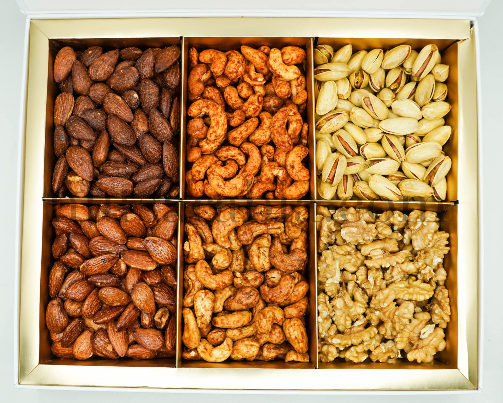 NutsArabia Premium Gift Box – Large 6-Compartment Box with Roasted Cashews, Almonds, Spicy Cashews, Pistachios & Walnuts | Perfect for Eid, Ramadan & Special Occasions