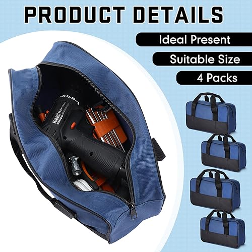 Miniatura 4 de Paquete de 4 bolsas de herramientas de 18 y 14 pulgadas con cremallera y bolsillos exteriores de boca ancha, bolsa de almacenamiento de herramientas