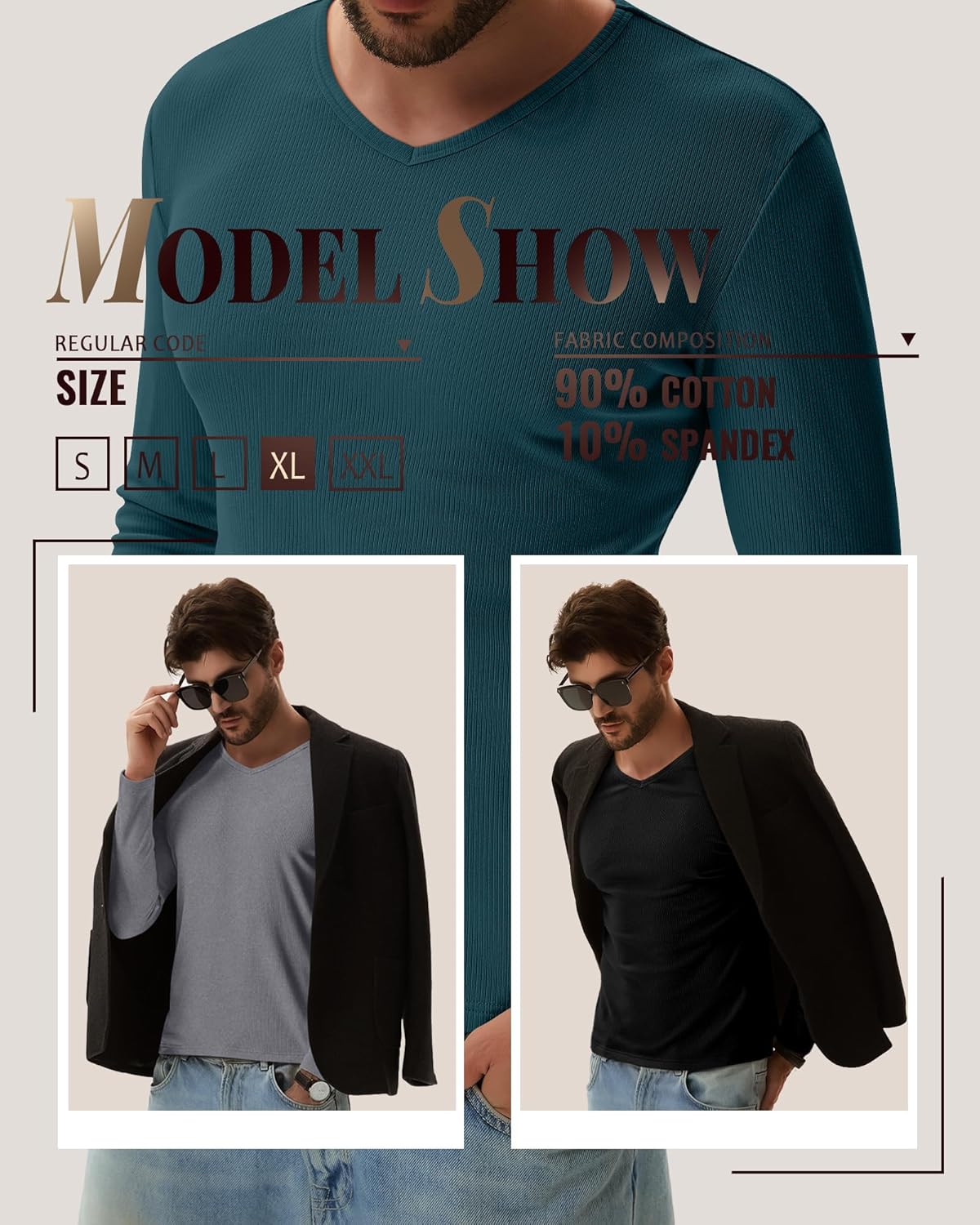 Neer 4 Pack Men's Thermal Cotton Long Sleeve Shirts Ribbed V Neck Tops Fall Winter Stretchy Slim Undershirt Base Layer - Image 6