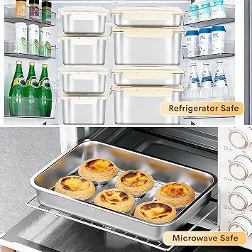 Large Stainless Steel Food Storage Containers with Lids 7500 ML/ 254 oz / 32 Cup Meal Prep Containers for Vegetables, Fruits, Snacks, Roasting Chicken, Lasagna, Baking Casserole