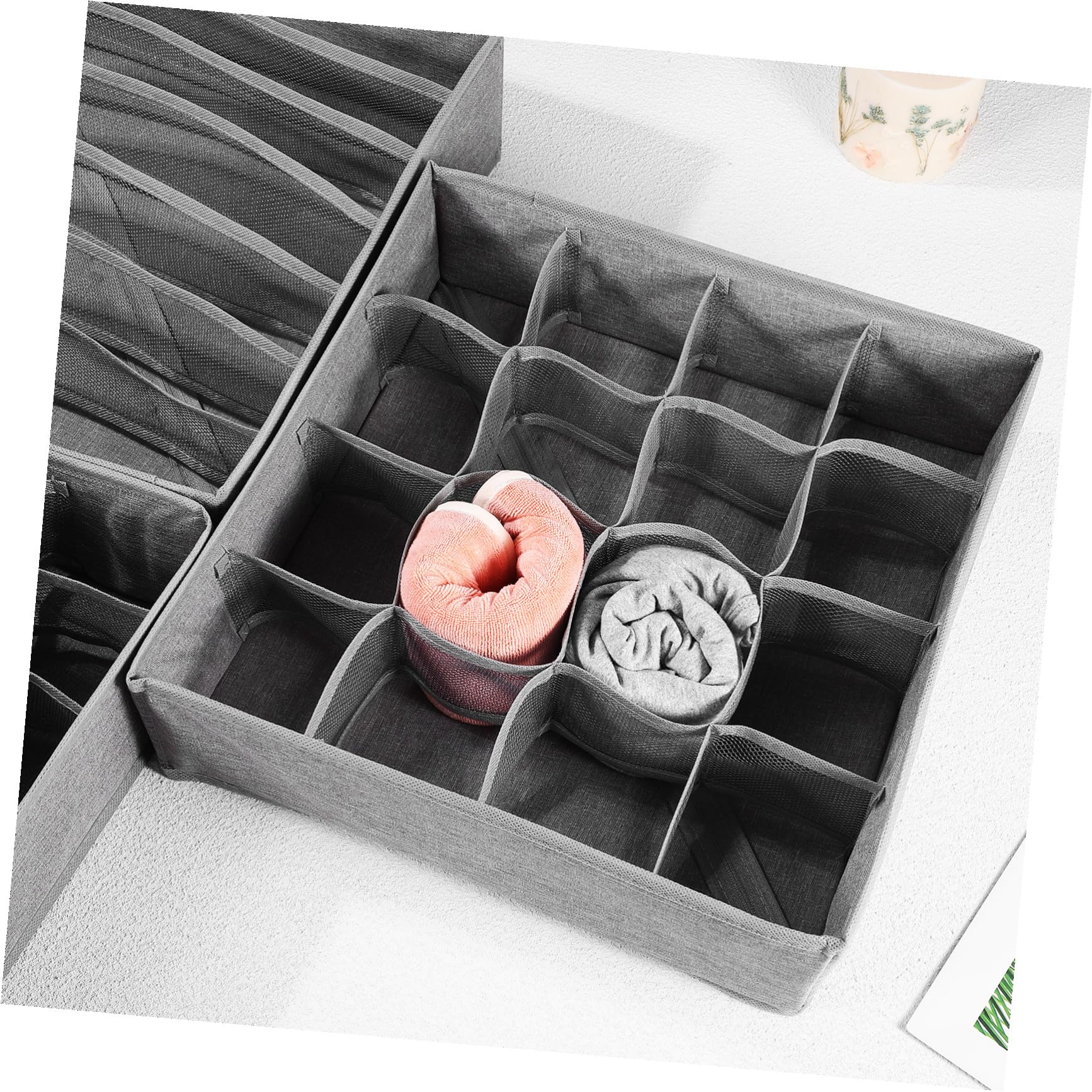 Faltbare Schubladenbox und Formbeständig aus Kationischem Stoff 4 Stück mit 16 und 7 Fächern Anti Pilling als Socken Organizer für
