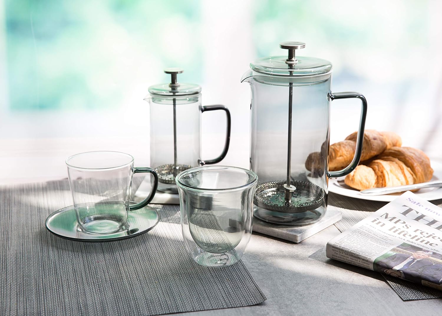 Core Cafetiere/French Press Coffee Maker, Borosilicate Glass, Smoky Grey, 8 Cup
