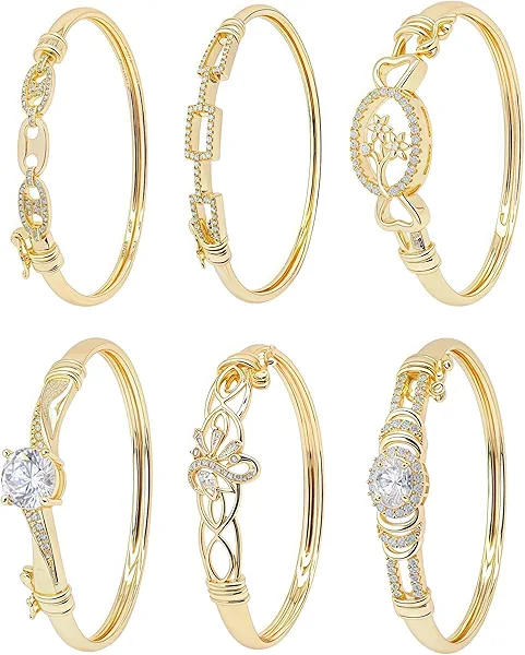 Letvan 18K Gold Bracelets for Women, Premium Gold Plated Bangle Bracelets for Women, Personalized Bangle with Cubic Zirconia, Love Bracelet Jewelry for Women