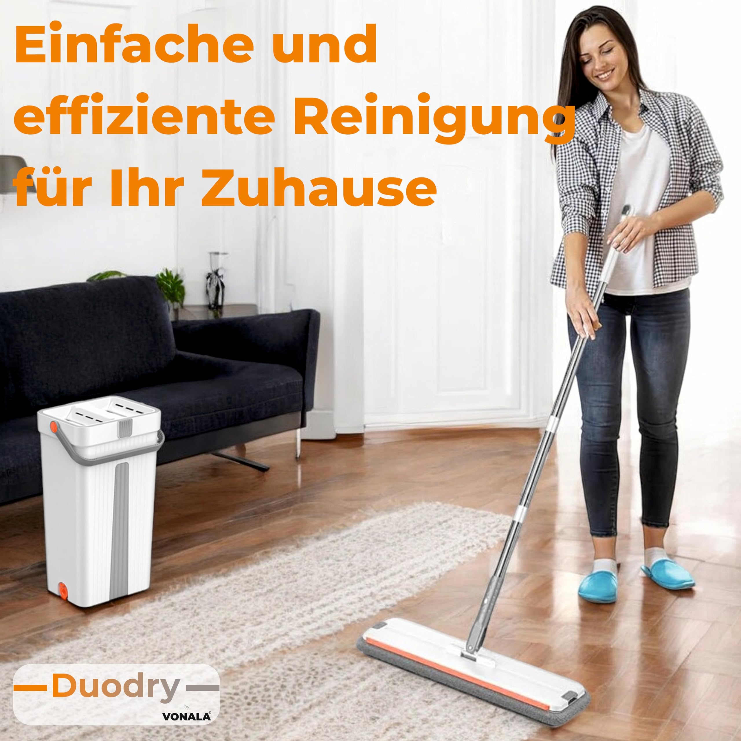 Mop Set Duodry, Bodenwischer Set, Wischmopp mit Auswringfunktion, Wischmopp Set mit Eimer 2 Kammern, Nass- & Trockenmopps für den Haushalt,