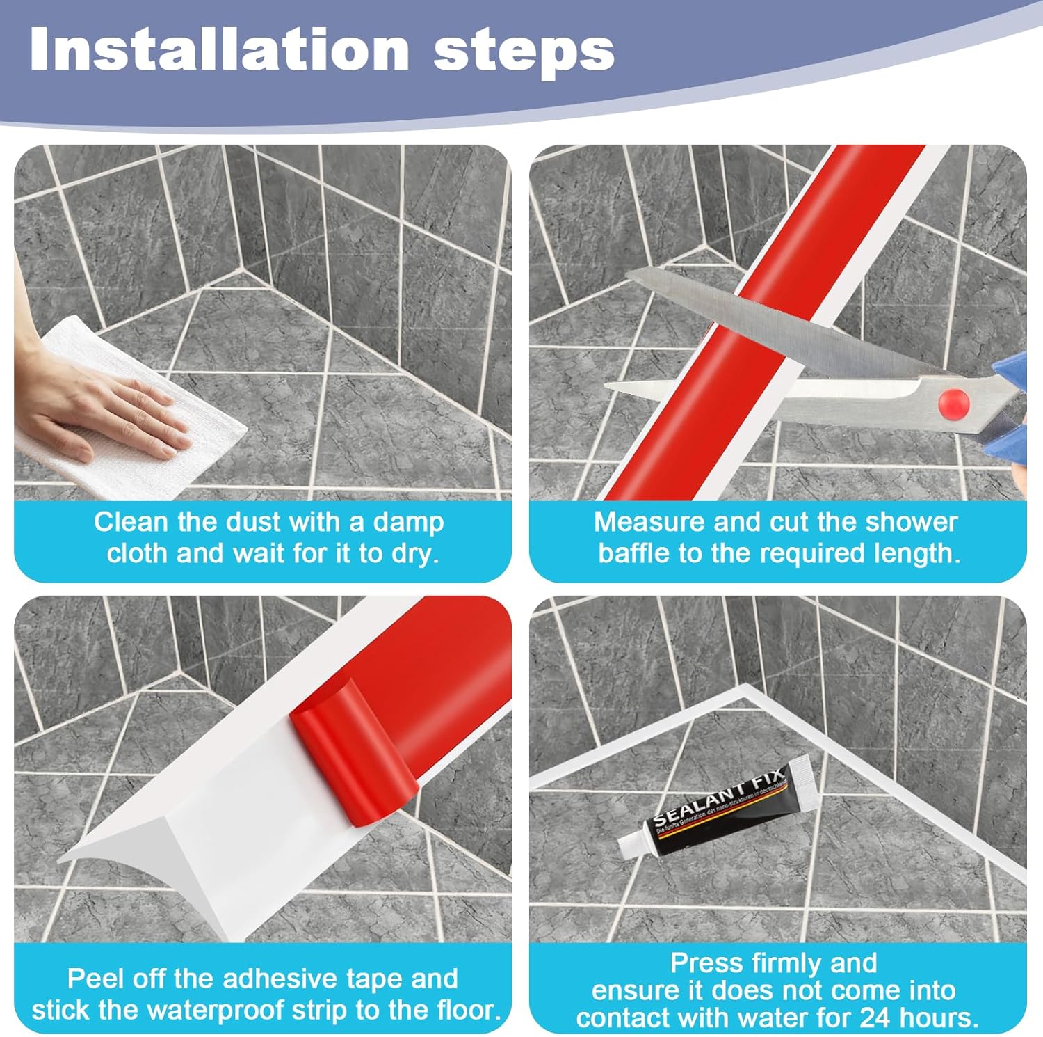 "WENXINWIN 2.5M White Self-Adhesive Silicone Wet Room Floor Barrier - Flexible Shower Water Barrier & Bendable Threshold with 40g Glue for Shower Tray, Bath & Kitchen "