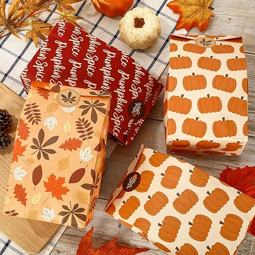 Miniatura 4 de Whaline Bolsas envueltas en otoño, hojas de arce y calabaza, bolsas de regalo de fiesta, bolsas de dulces de Acción de Gracias, bolsas de regalo de