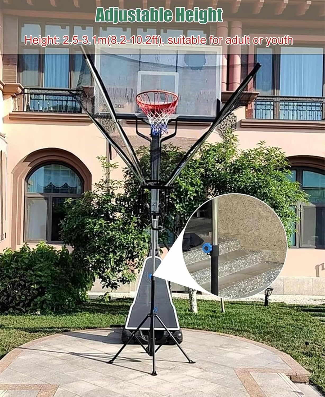 Basketball Shooting Machine Return System, Upright Foldable & Portable Hoop Attachment, Adjustable Height - Easy to Carry & Use
