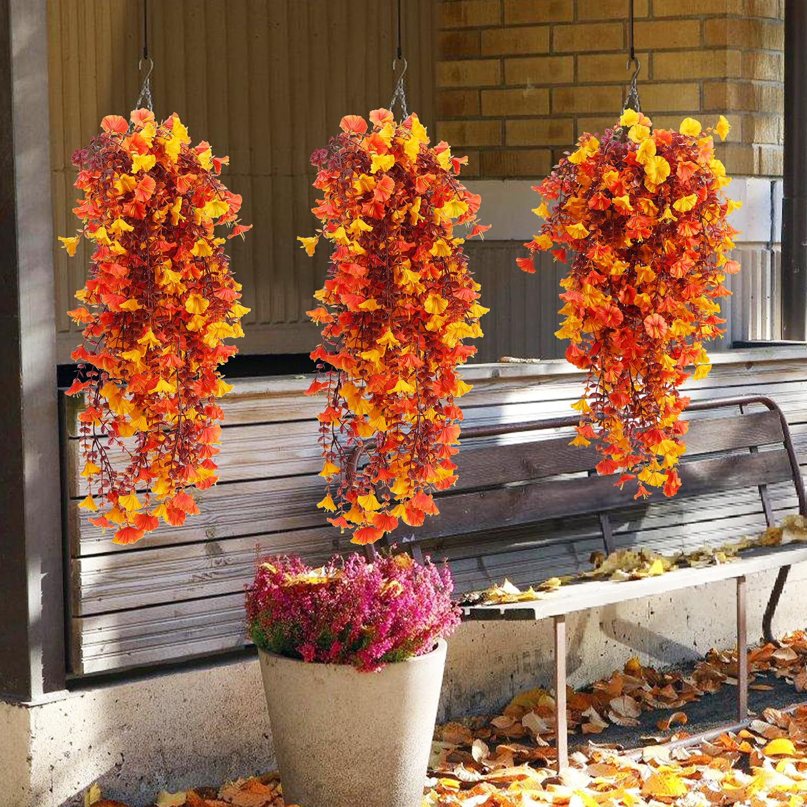 Fanfantoey Fiori artificiali autunnali per decorazione esterna e interna, 5 pezzi, resistenti ai raggi UV, fiori finti da appendere, sembrano vere piante rampicanti lunghe in finta seta, petunie per