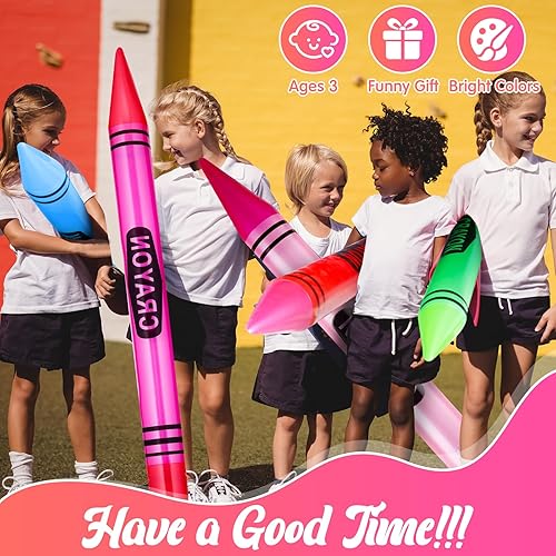 Miniatura 5 de Juego de 15 crayones inflables de neón de 43.3 pulgadas de alto, grandes crayones gigantes, decoración de cumpleaños para niños, recuerdo de fiesta,