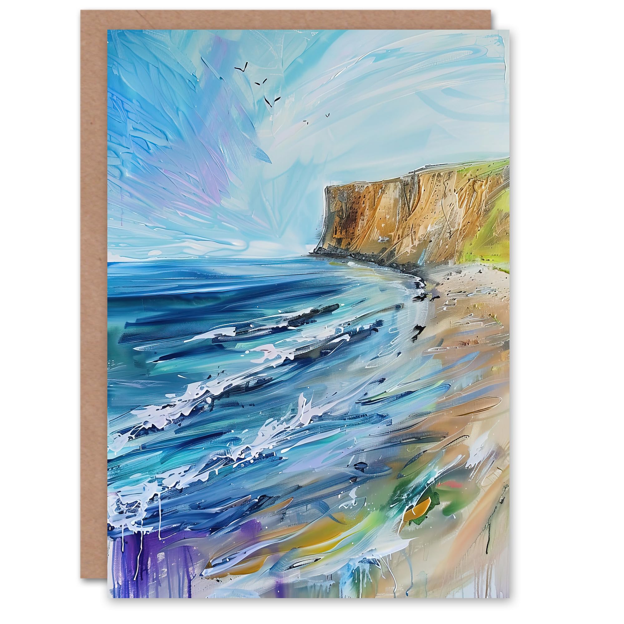 Artery8 Greeting Card Hunt Cliff Saltburn Yorkshire Coast Waves Blank For Him Or Her Art Birthday Card