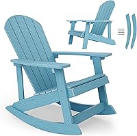 Vista 11 de YEFU Mecedora para exteriores, mecedora Adirondack, silla mecedora de patio con respaldo ancho, silla mecedora de gran tamaño con aspecto de madera