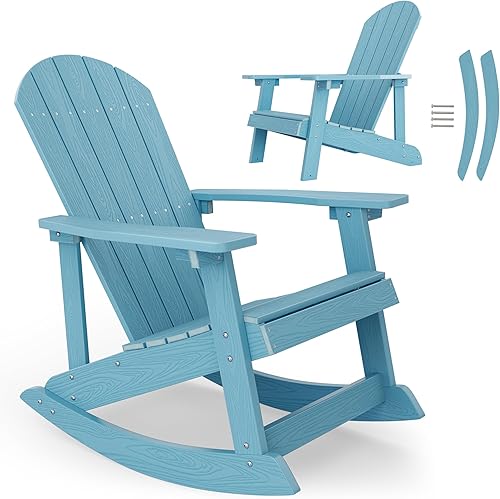 Miniatura 1 de YEFU Mecedora para exteriores, mecedora Adirondack, silla mecedora de patio con respaldo ancho, silla mecedora de gran tamaño con aspecto de madera