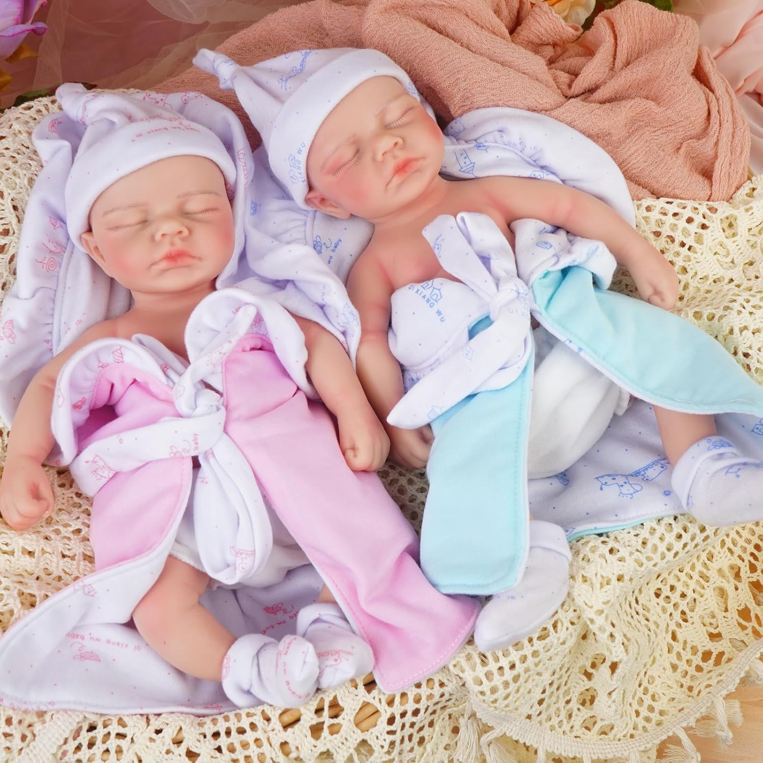 Reborn Baby Dolls -12.2 Inch Full Silicone Newborn Baby Doll Twins,Lifelike Sleeping Baby Twins Reborn Baby Dolls Gift for Kids Collectible Washable