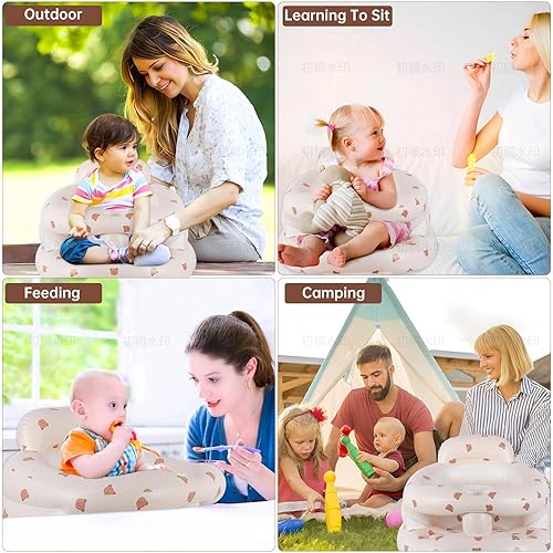 Miniatura 5 de Asiento inflable para bebé con barandillas de 3 a 36 meses, bomba de aire integrada, silla de verano para sentarse, asiento de piso con soporte