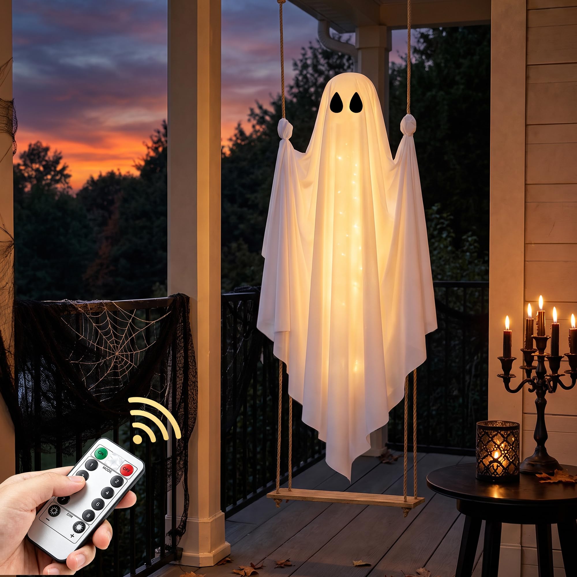 Halloween Decorations Outdoor 5FT Pre-Assembled Hanging Swing Ghost White