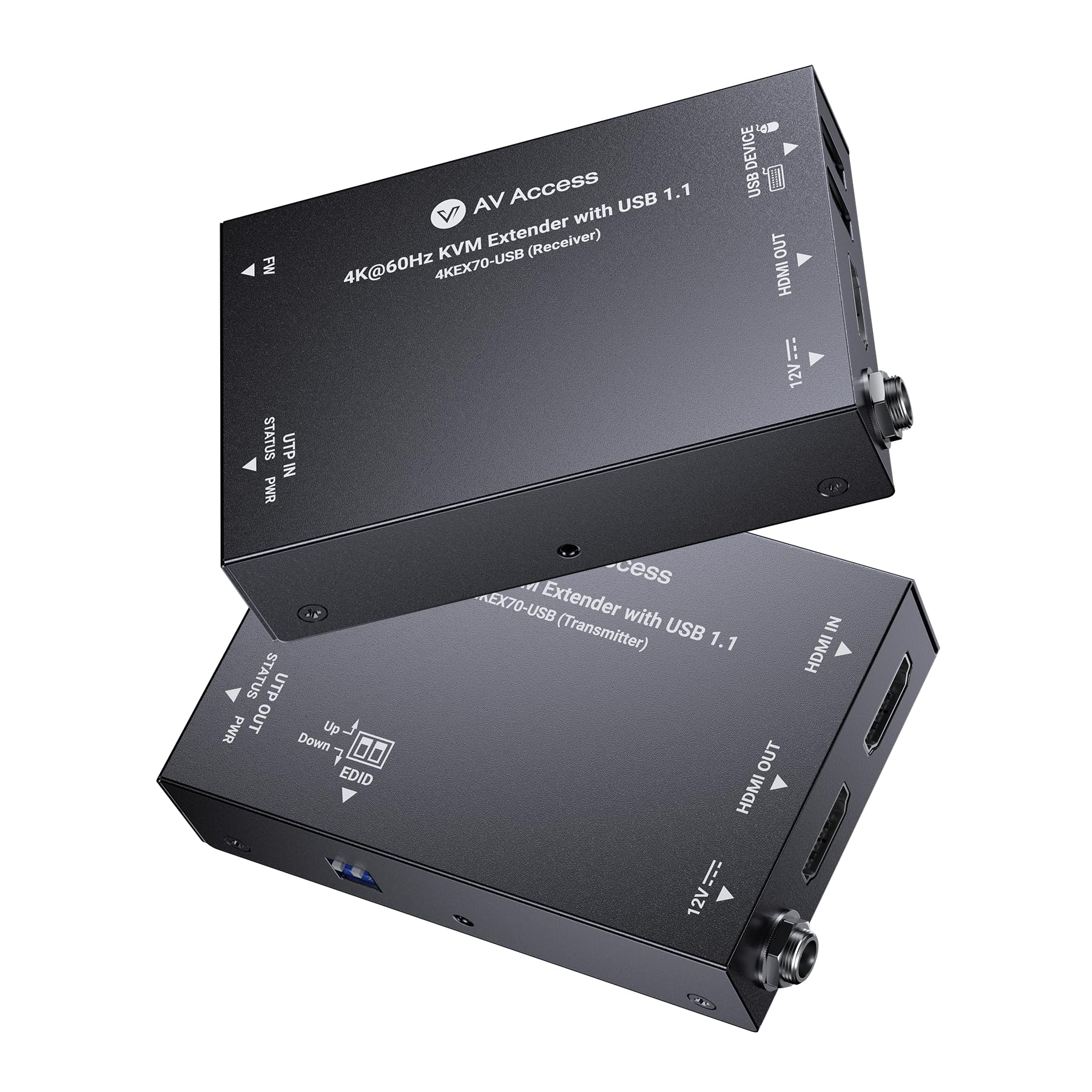 AV Access 4K HDMI & USB KVM Extender Over Cat6/6A/7 Upto 230ft, HDR10, HDCP 2.3, USB 1.1, Bi-Directional PoC, EDID Switch, Ultra-Slim Transmitter/Receiver for Retail & Control Systems (4KEX70-USB) | HDCP 2.3, 2xUSB 1.1, bidirektionaler PoC, EDID Switch, HDMI Loop-Out für Einzelhandel & Steuerungssystem (4KEX70-USB)