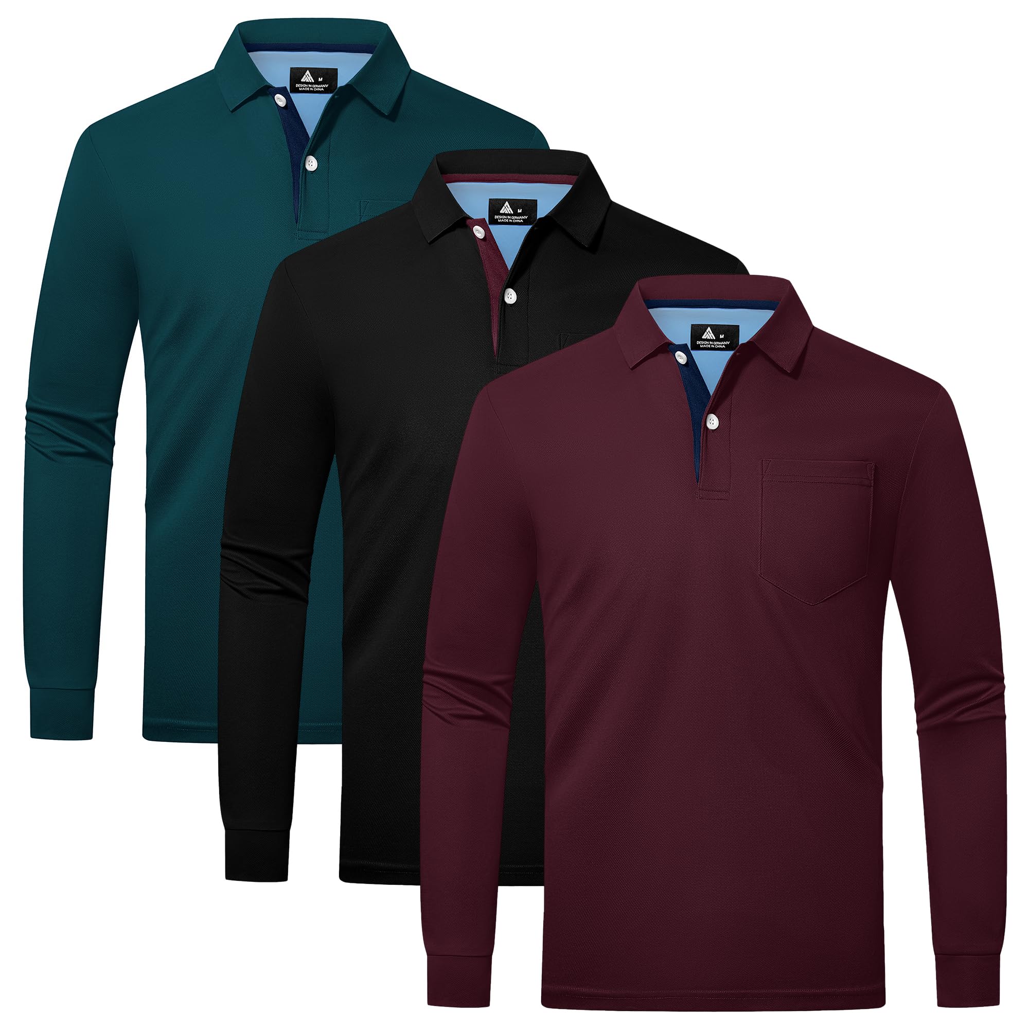 SwissWell Polo Uomo Manica Lunga Pacco da 3 Polo Golf Lavoro Traspirante Maglietta Primavera Autunno per la Pesca Escursionismo