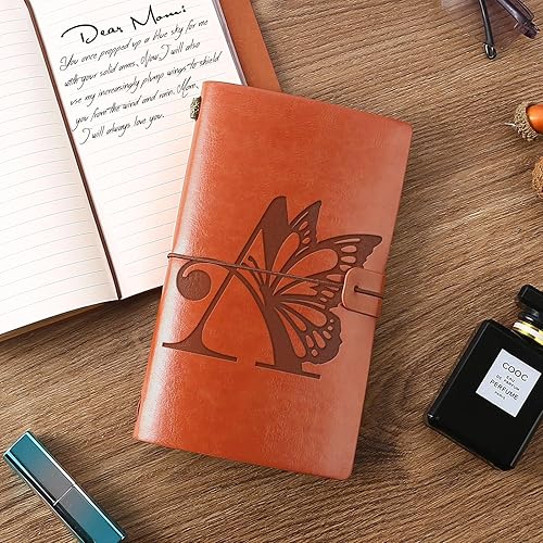 Miniatura 7 de Diario de viaje inicial personalizado con mariposas, cuaderno de cuero, diario recargable, bloc de notas de escritura, monograma, regalo de