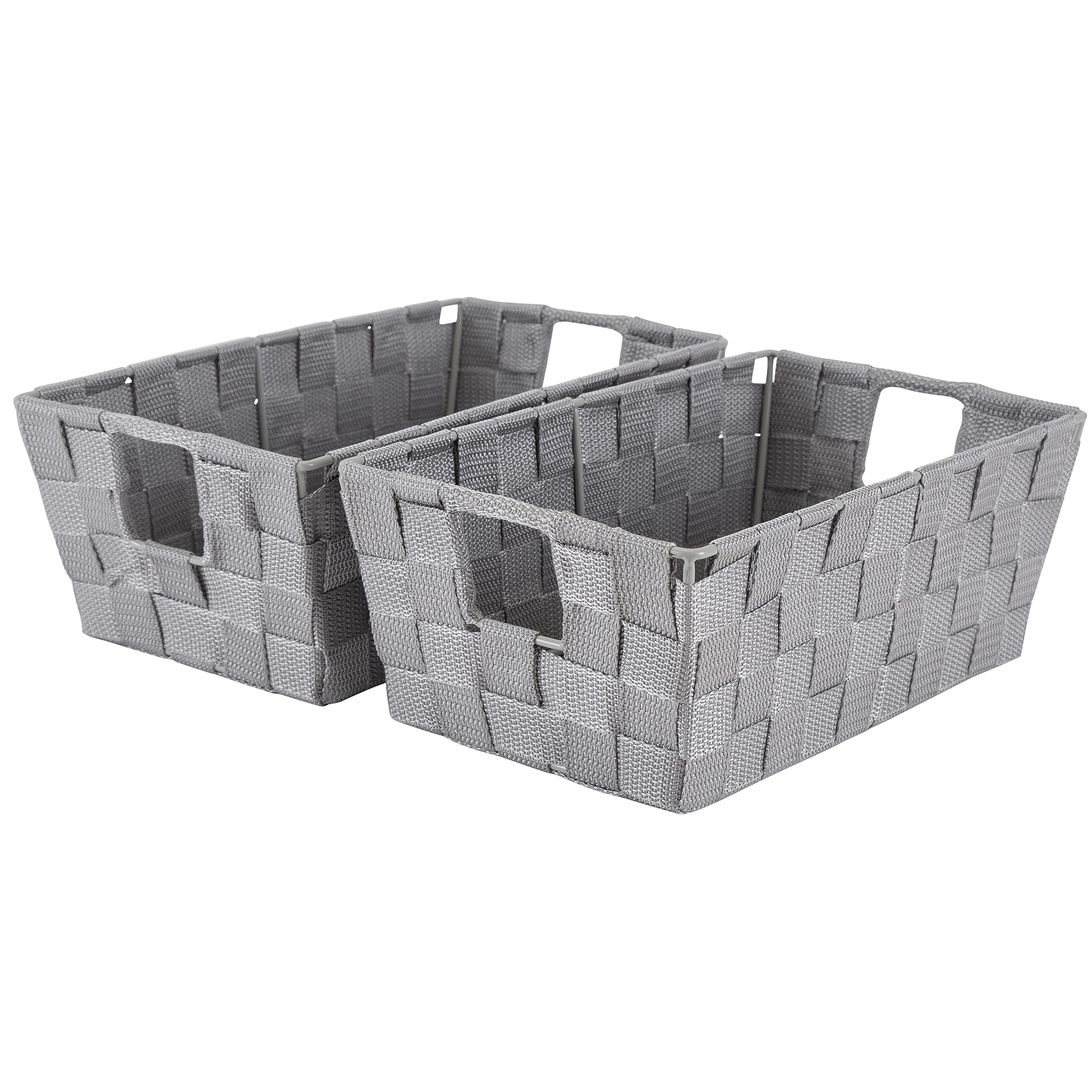 Simplify 2 Pack Small Woven Storage Shelf Basket | Organization | Bathroom | Accessories | Heather Grey
