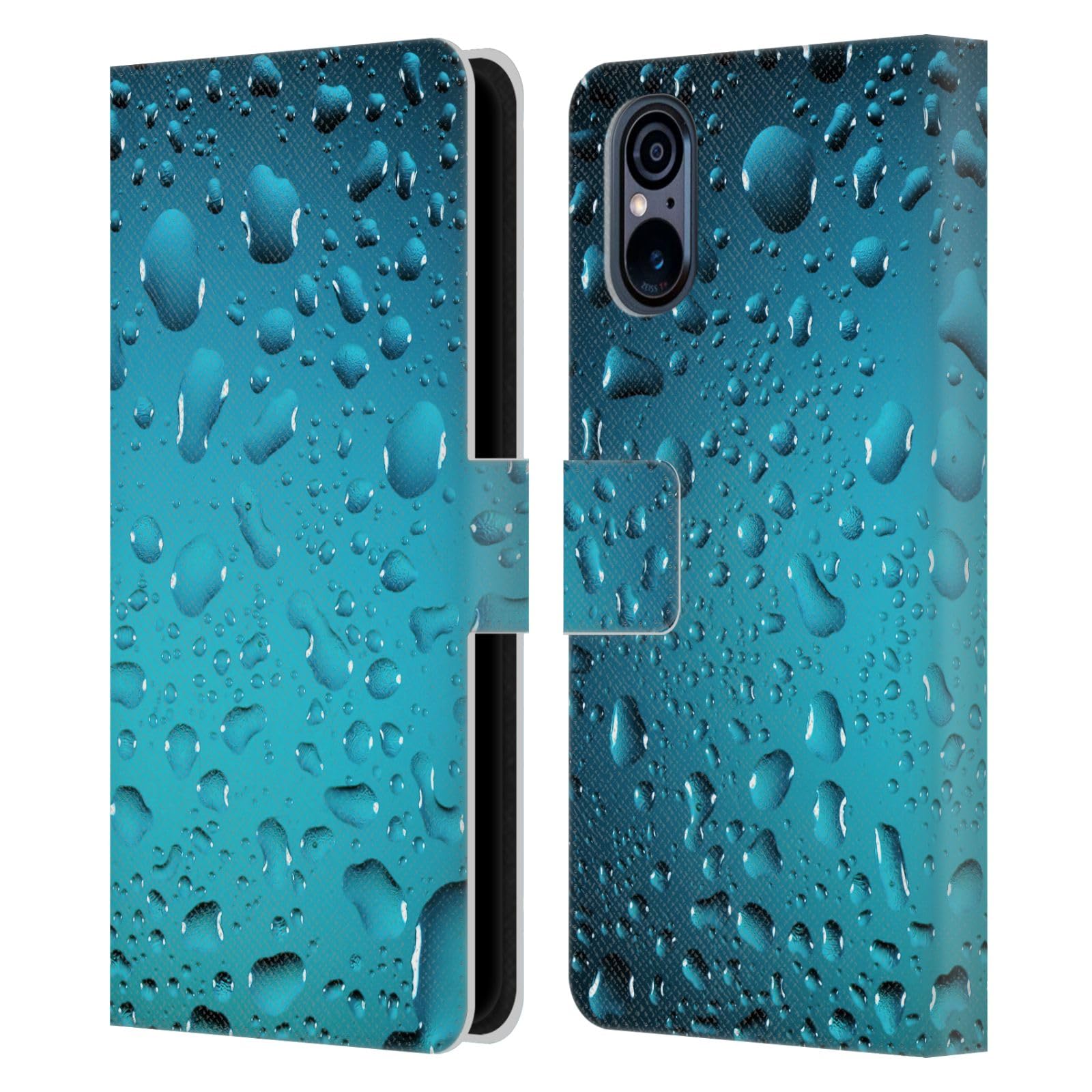 Officially Licensed PLdesign Blue Water Leather Book Wallet Case Cover Compatible with Sony Xperia 5 V 5G