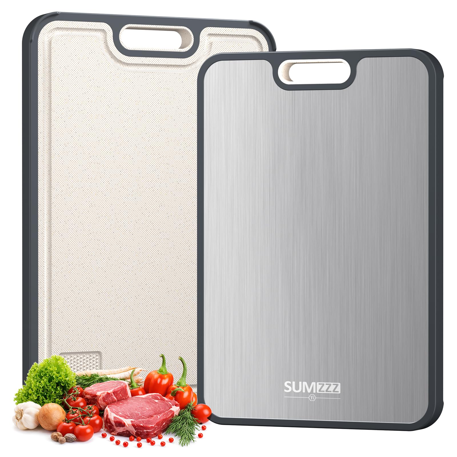 Sumzzz Titanium Cutting Board for Kitchen, Cutting Board Double Sided Food Grade, Pure Titanium/PP, Easy to Clean Large Size 15”×10.3”