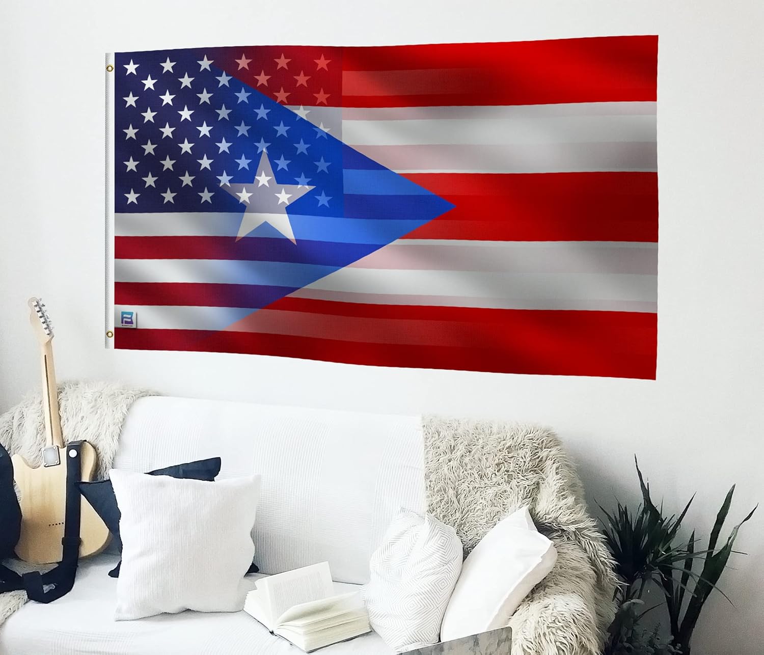 3x5 ft Puerto Rican American Hybrid Flag: 100% Polyester Banner, Brass Grommets & Strong Canvas Header, For Use Outdoor or Indoor