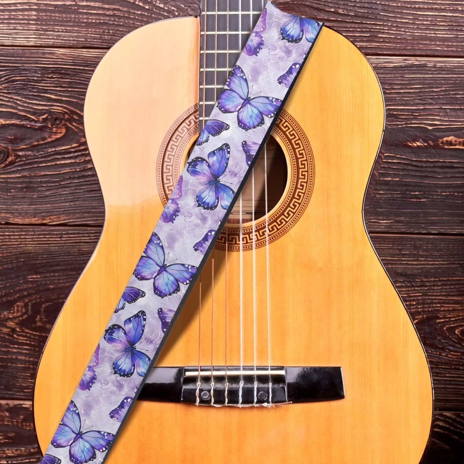 Snilety Purple Butterfly Guitar Straps Acoustic for Women Electric Guitar Strap with Leather Ends and Metal Buckle Adjustable Shoudler Strap Bass Accessories