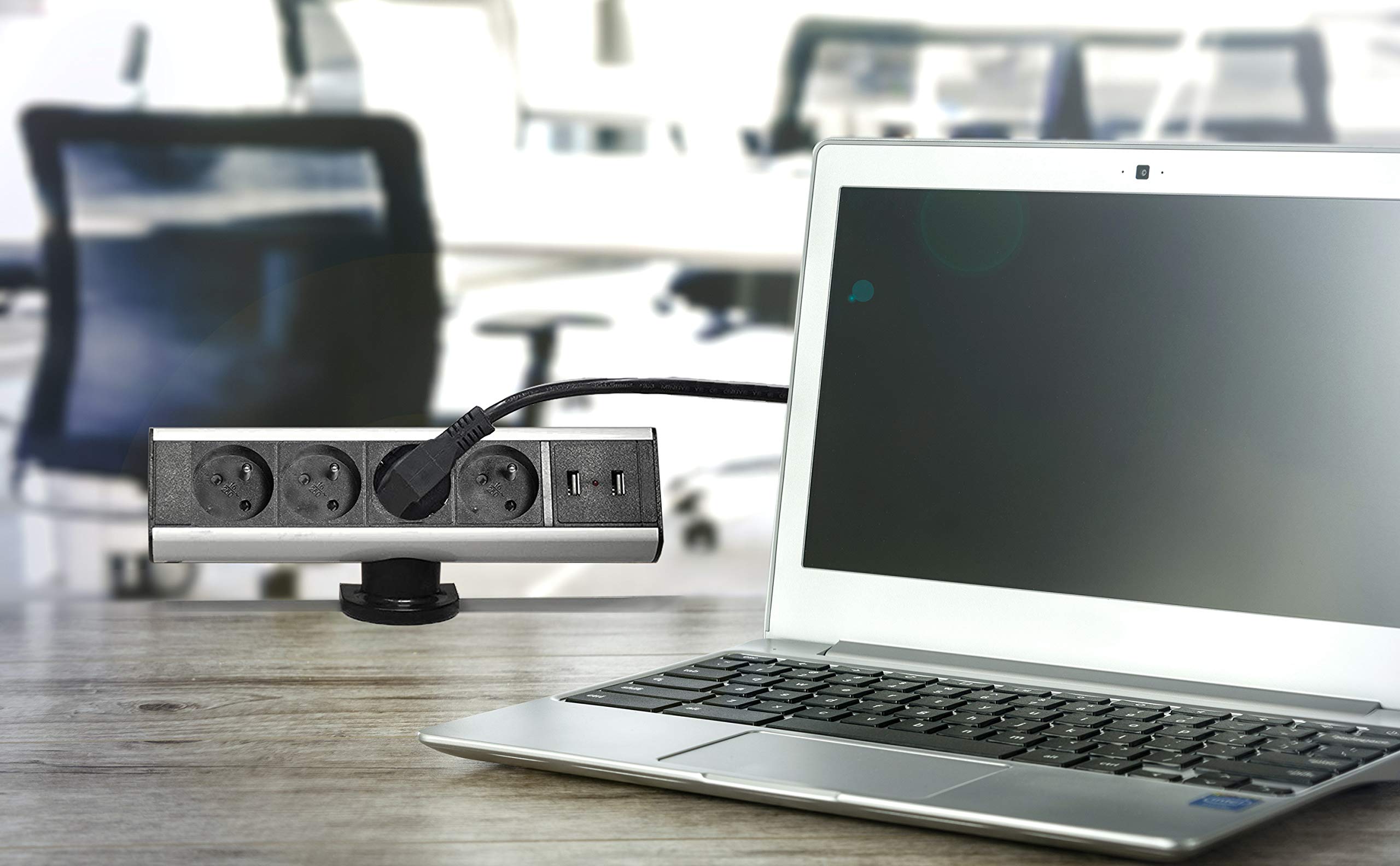 Prise pour Plan de Travail 4 Prises 2 USB Bloc Prise Cuisine Pas Besoin perçage et fixée Avec Le Support Prise idéale pour Cuisine Salle de réunion Bureau Chambre