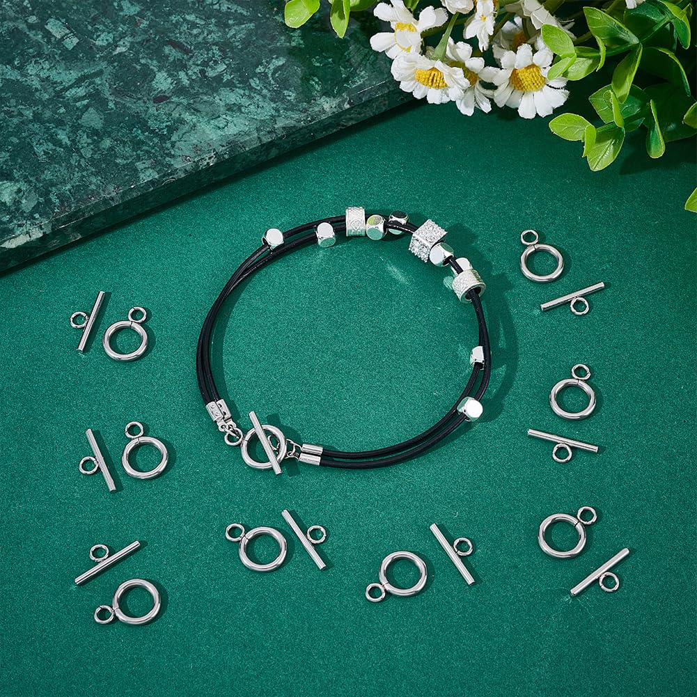 UNICRAFTALE About 30Sets 304 Stainless Steel Toggle Clasps OT Clasp Connectors Textured Ring TQ Bar and Ring Clasps Metal End Clasps T Bar Closure for Jewelry Making Hole 3mm - Image 2